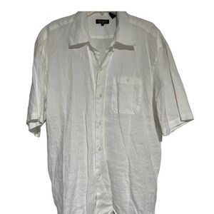 Pronti Collection by Phita Mens XXL White 100% Linen Short Sleeve Button Up Shir